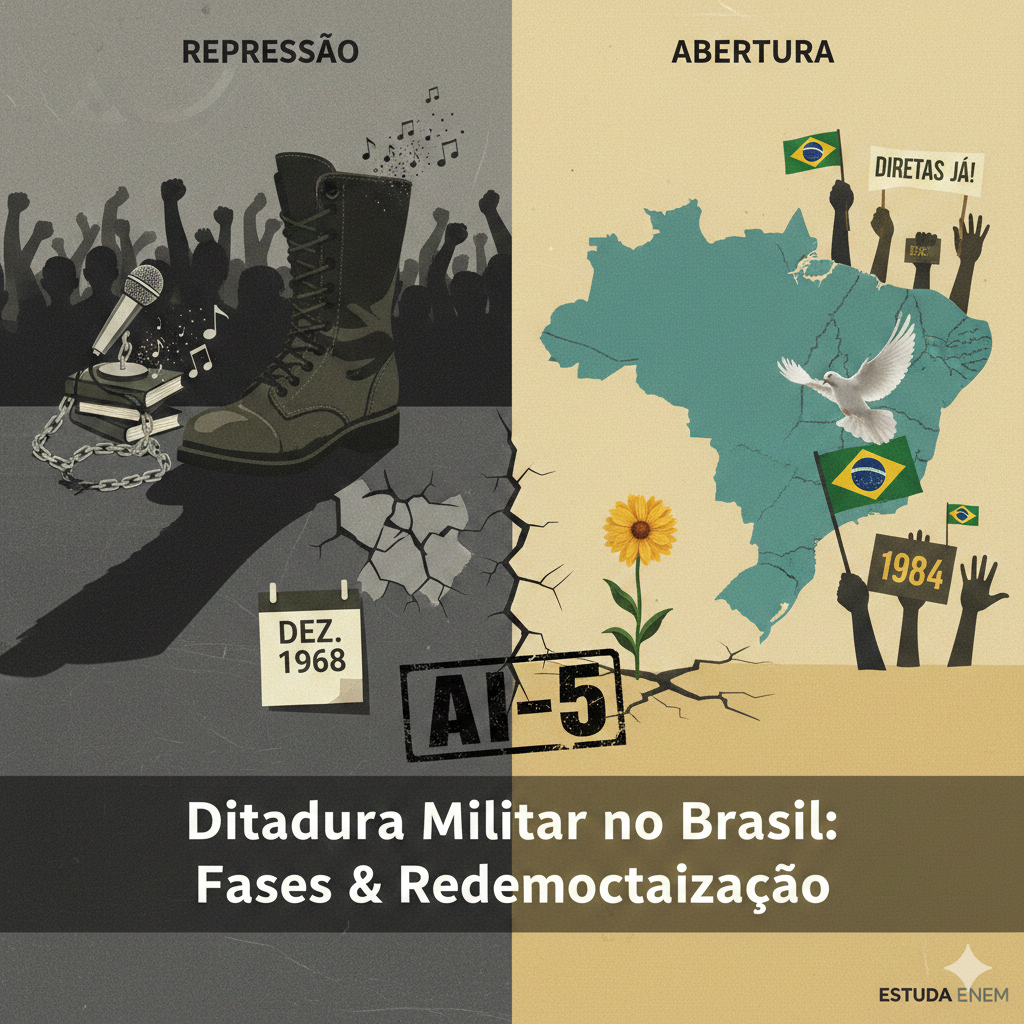 🇧🇷 Ditadura Militar no Brasil (1964-1985): As Fases e o Processo de Abertura