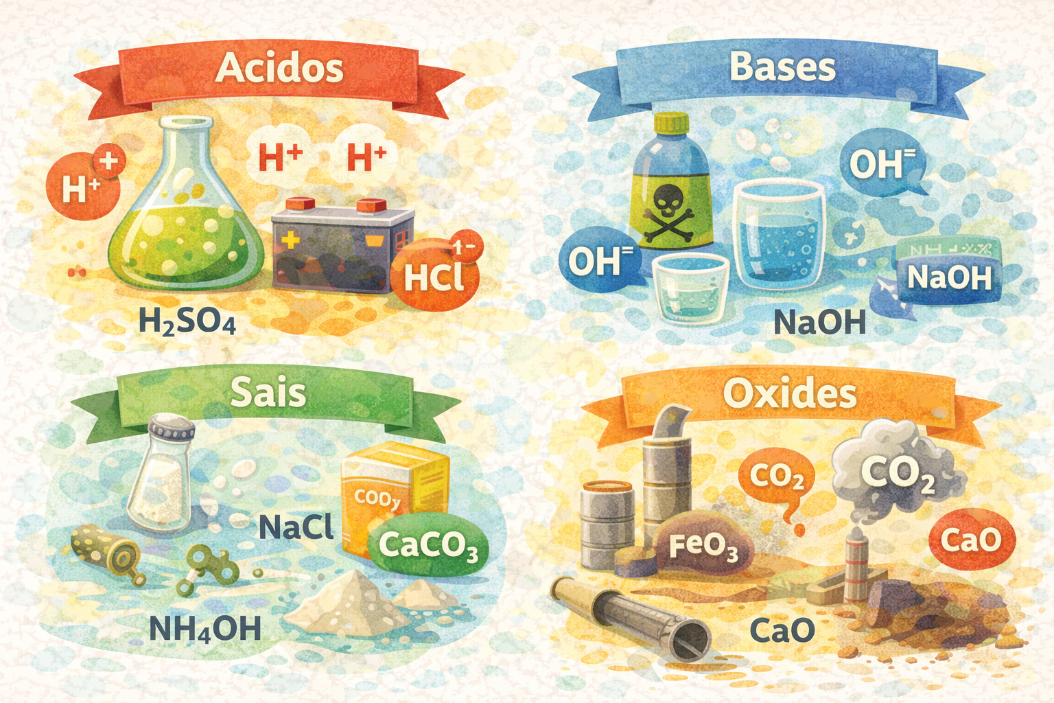 Funções inorgânicas: ácidos, bases, sais e óxidos