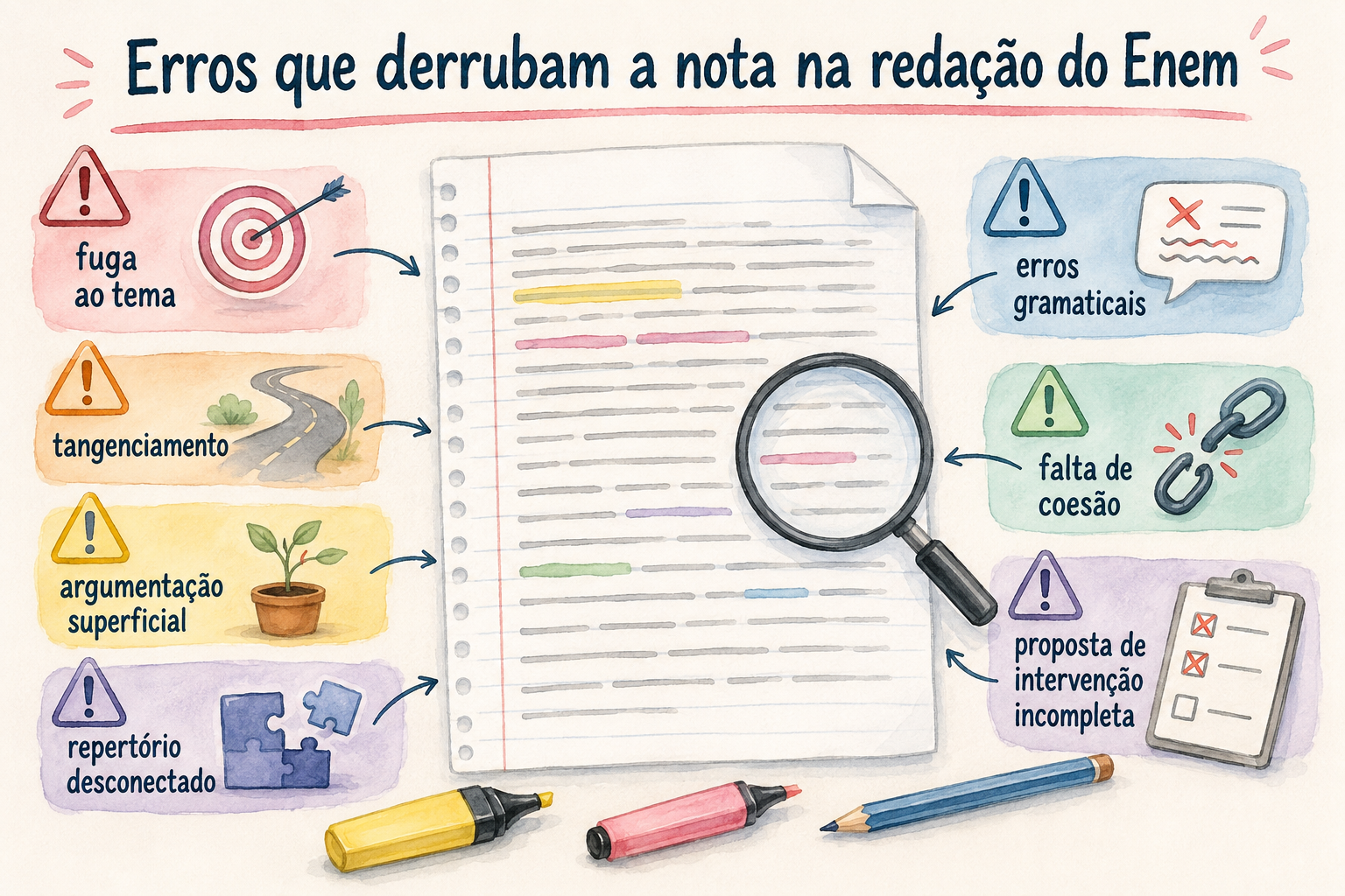 Erros que derrubam a nota no Enem: fuga do tema, tangência e mais