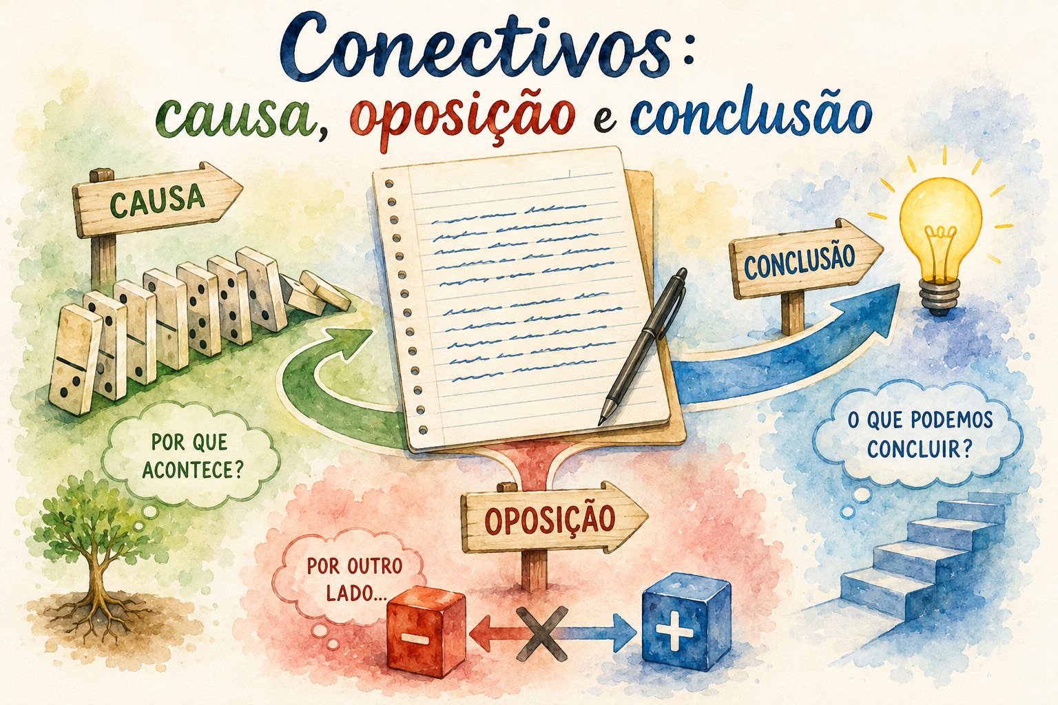 Conectivos: lista por função de causa, oposição e conclusão