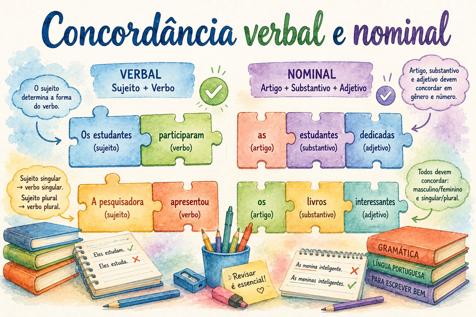 Concordância verbal e nominal: regras, exemplos e exercícios